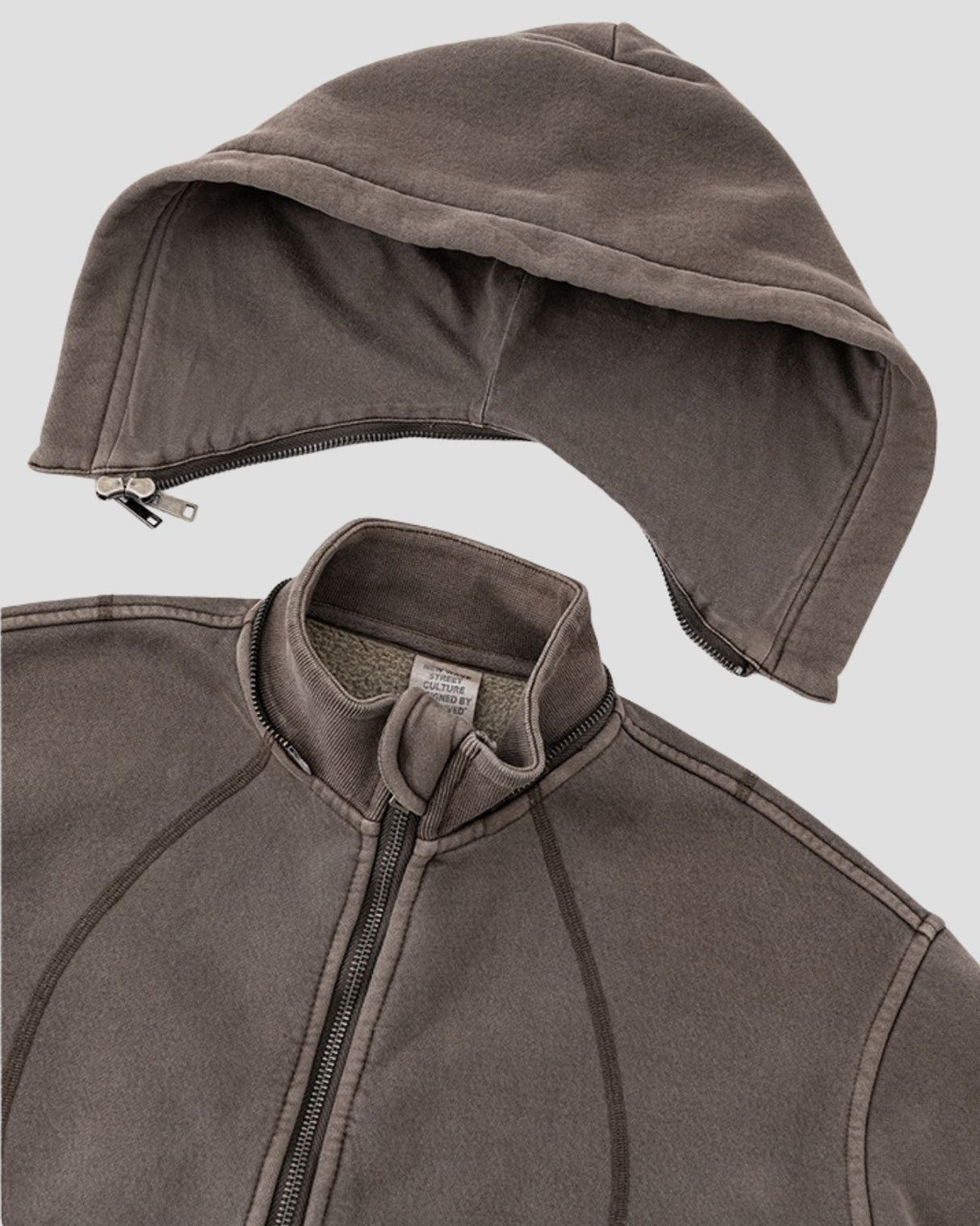 DISTRESSED FLEECE ZIP-HOODIE CHARCOAL