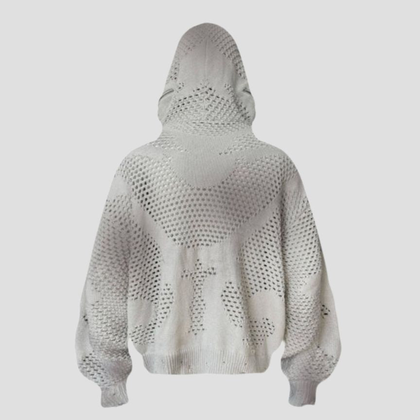 VOID KNIT ZIP-UP: BLACK