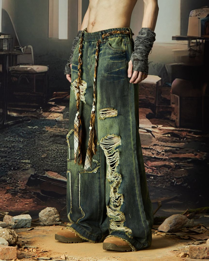 PATCHWORK WASTELAND DENIM OLV | NONE UNIT – None Unit