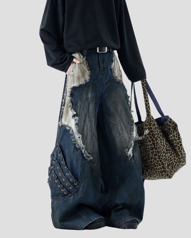 DECONSTRUCTED WIDE DENIM BLU/BLK