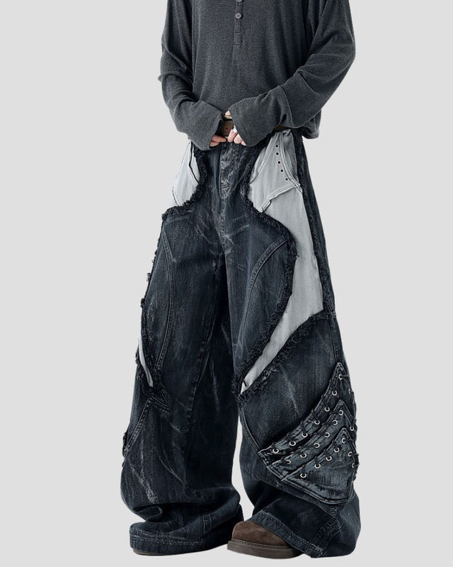 DECONSTRUCTED WIDE DENIM BLU/BLK