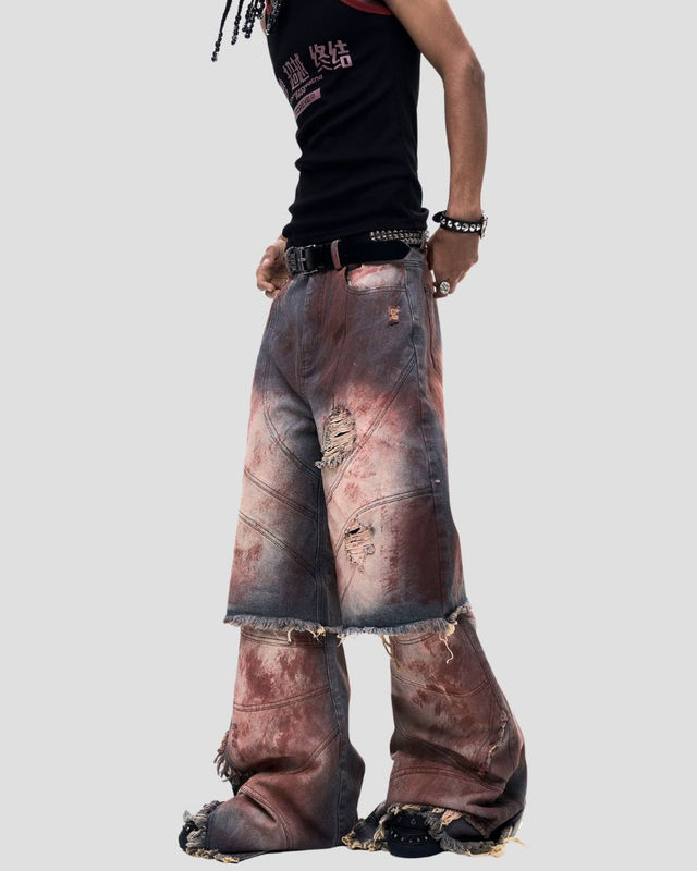 BIOMORPHIC MUD-WASH LAYERED FLARE PANTS