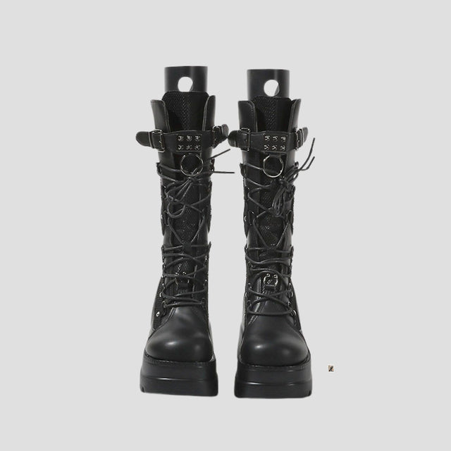 HEAVY-DUTY PUNK PLATFORM BIKER BOOTS