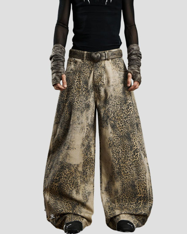 LEOPARD CURVED DENIM BGE