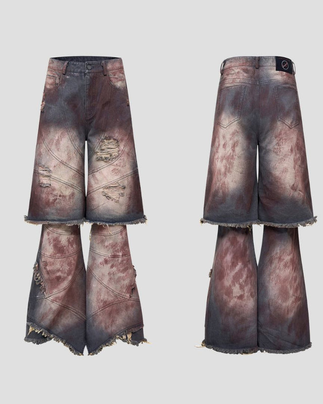 BIOMORPHIC MUD-WASH LAYERED FLARE PANTS