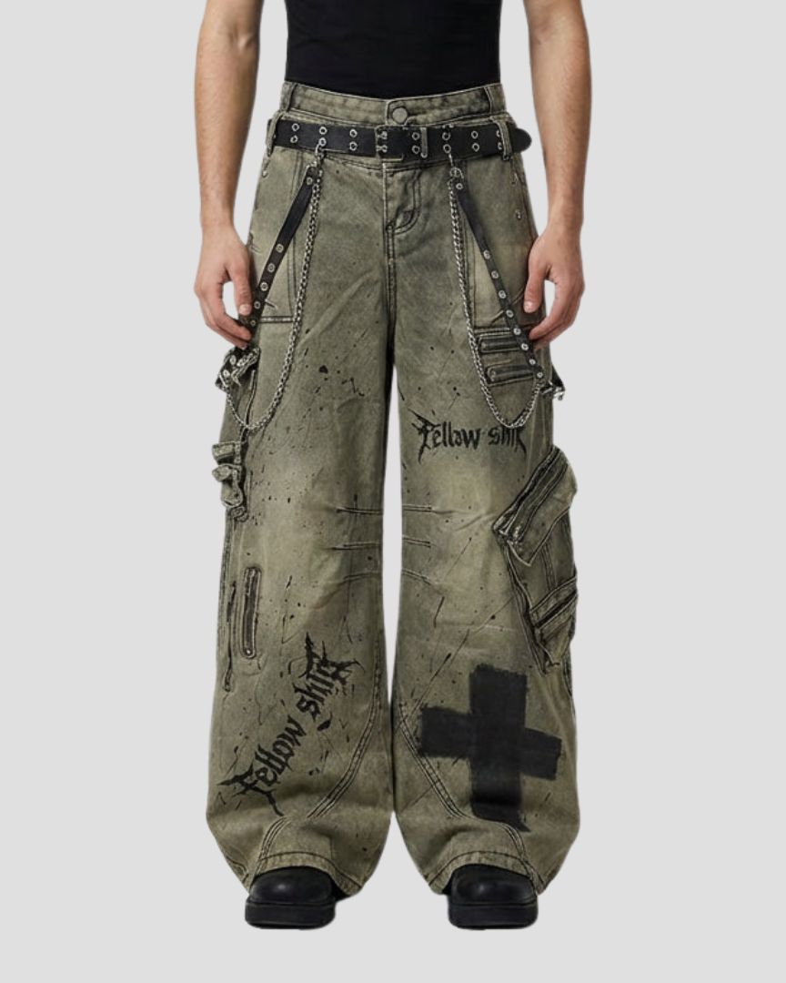 Dual-Waist Paint-Splash Cargo Pants | Streetwear Cargo Pants