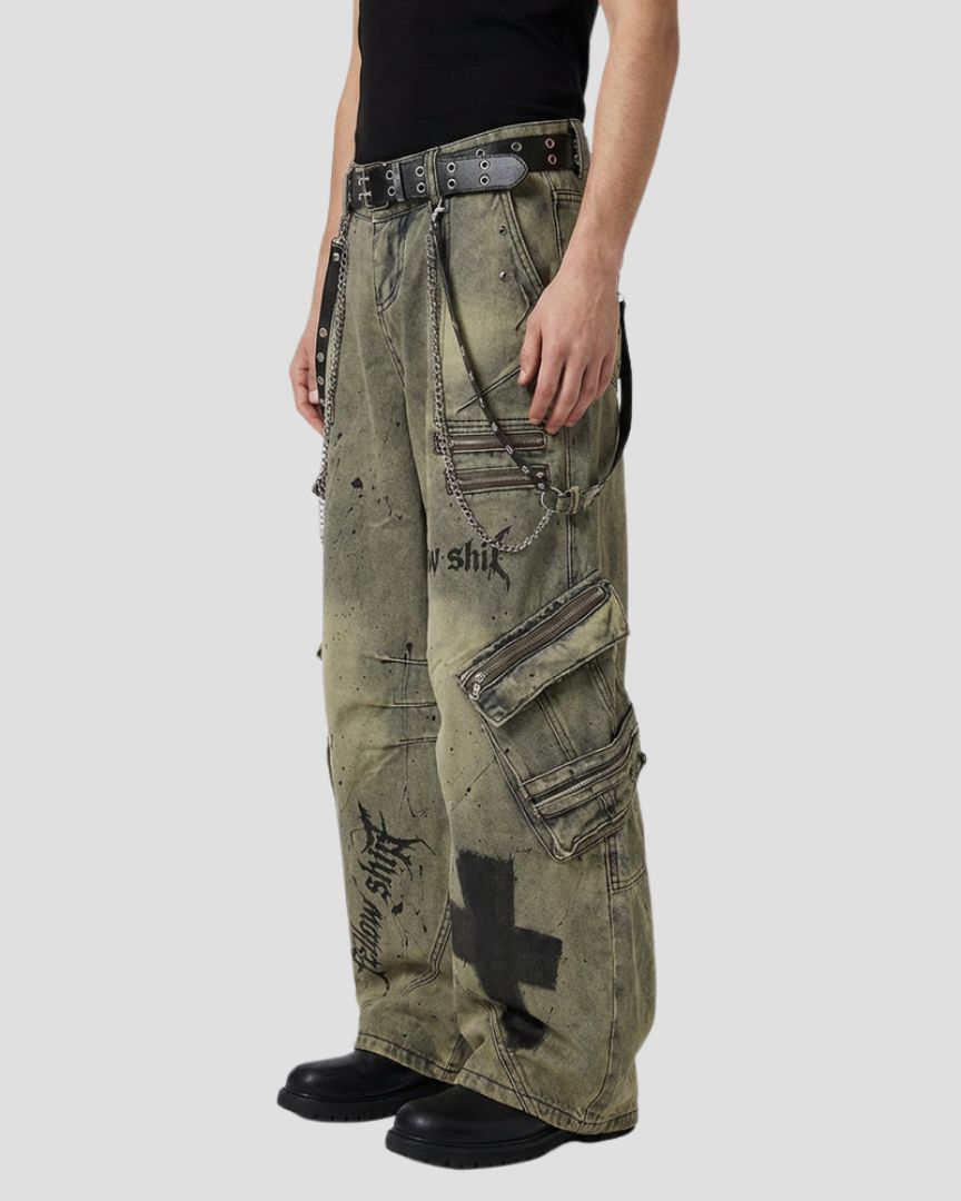 Dual-Waist Paint-Splash Cargo Pants | Streetwear Cargo Pants