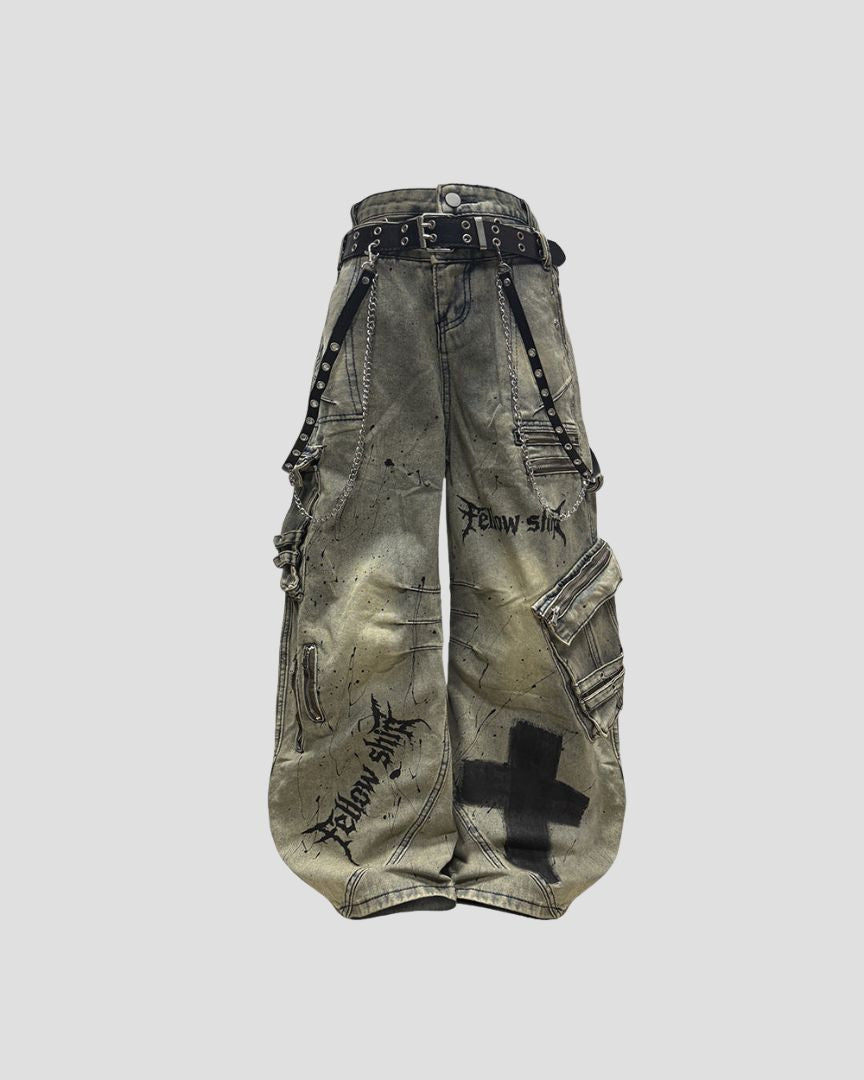 Dual-Waist Paint-Splash Cargo Pants | Streetwear Cargo Pants