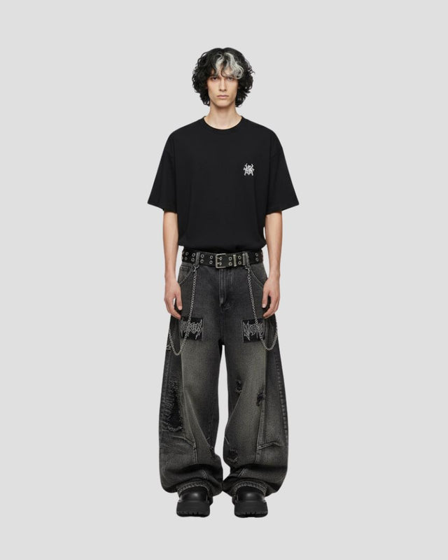 Distressed Letter Wide-Leg Jeans