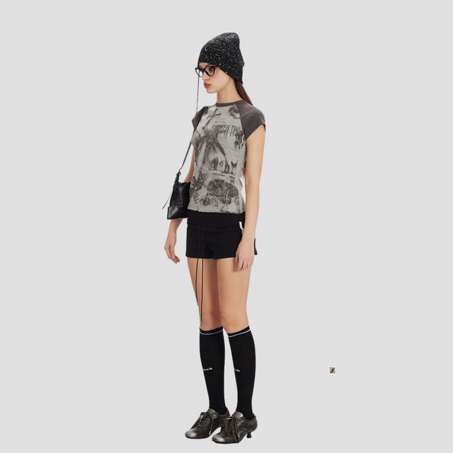 GRUNGE CROSS RAGLAN CROP WHT