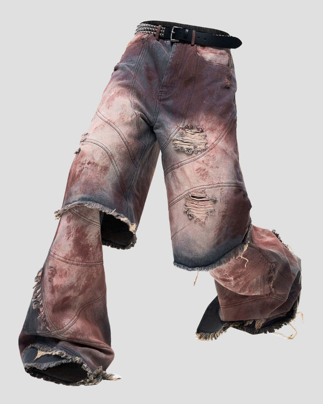BIOMORPHIC MUD-WASH LAYERED FLARE PANTS