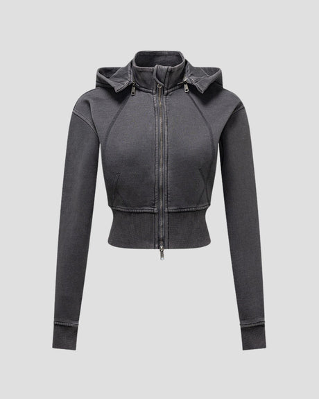 DISTRESSED FLEECE ZIP-HOODIE CHARCOAL