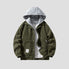 Corduroy Hooded Cotton-Padded Jacket Detailed Pocket Design