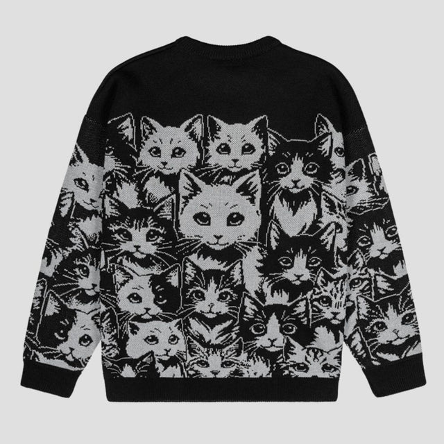 Dark Cat Jacquard Knit Sweater