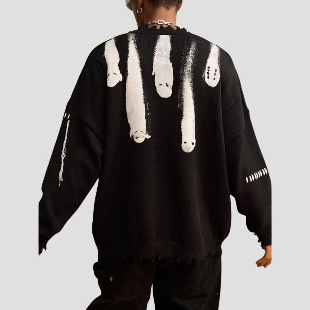 Fringe Design Printed Sweater