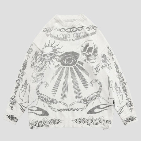 Gothic Skull Print Knitted Sweater