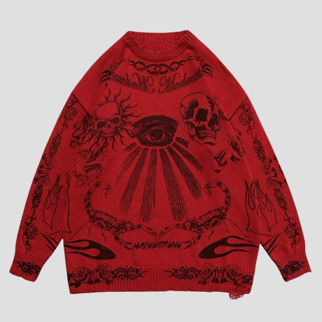 Gothic Skull Print Knitted Sweater