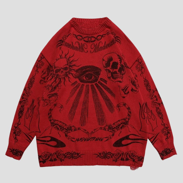 Gothic Skull Print Knitted Sweater