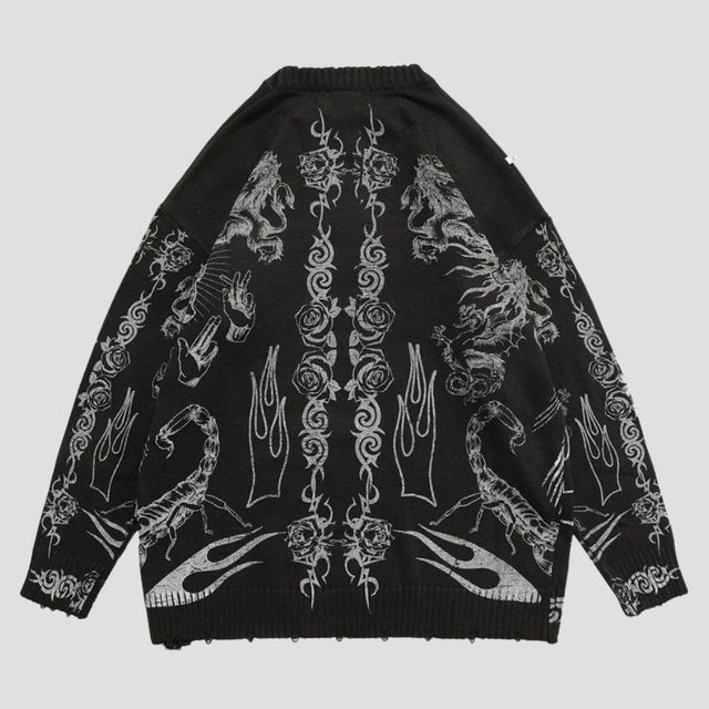 Gothic Skull Print Knitted Sweater