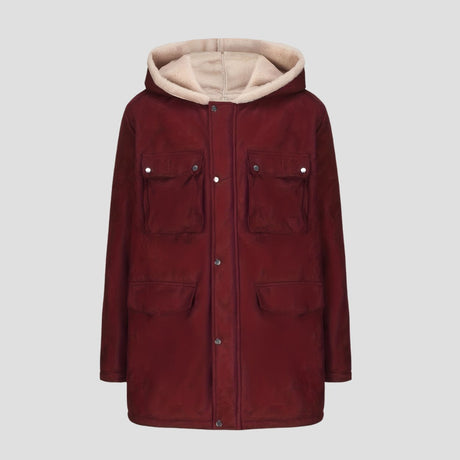  Front view of the Hooded Fleece Lined Warm Jacket showcasing its cozy fleece interior and full-length zipper.