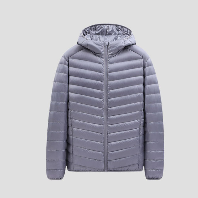 Side view highlighting the oversized silhouette and comfortable, loose fit of the jacket