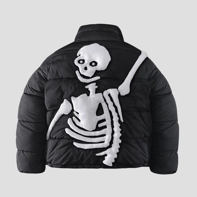 Warm puffer jacket perfect for winter punk rock fashion.
