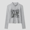None Unit Archive Print Double-zip Top in heather gray product front view