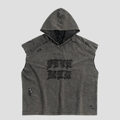 None Unit Boxy Hooded Tee Vest in gray product front view