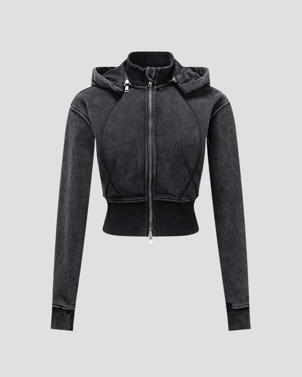DISTRESSED FLEECE ZIP-HOODIE CHARCOAL