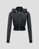 DISTRESSED FLEECE ZIP-HOODIE CHARCOAL