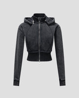 DISTRESSED FLEECE ZIP-HOODIE CHARCOAL