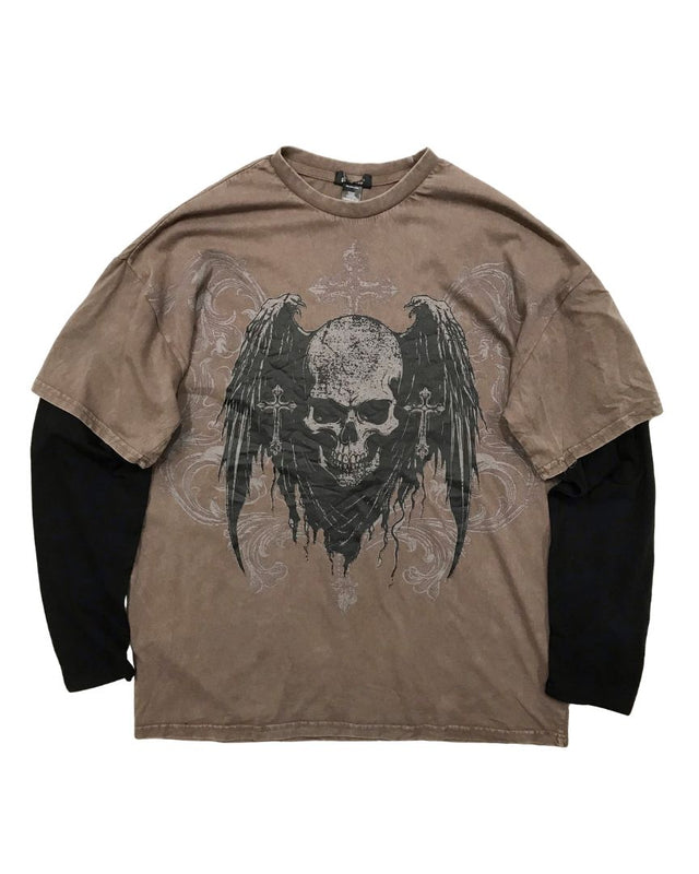 Washed Two-Layer Patchwork Sweatshirt