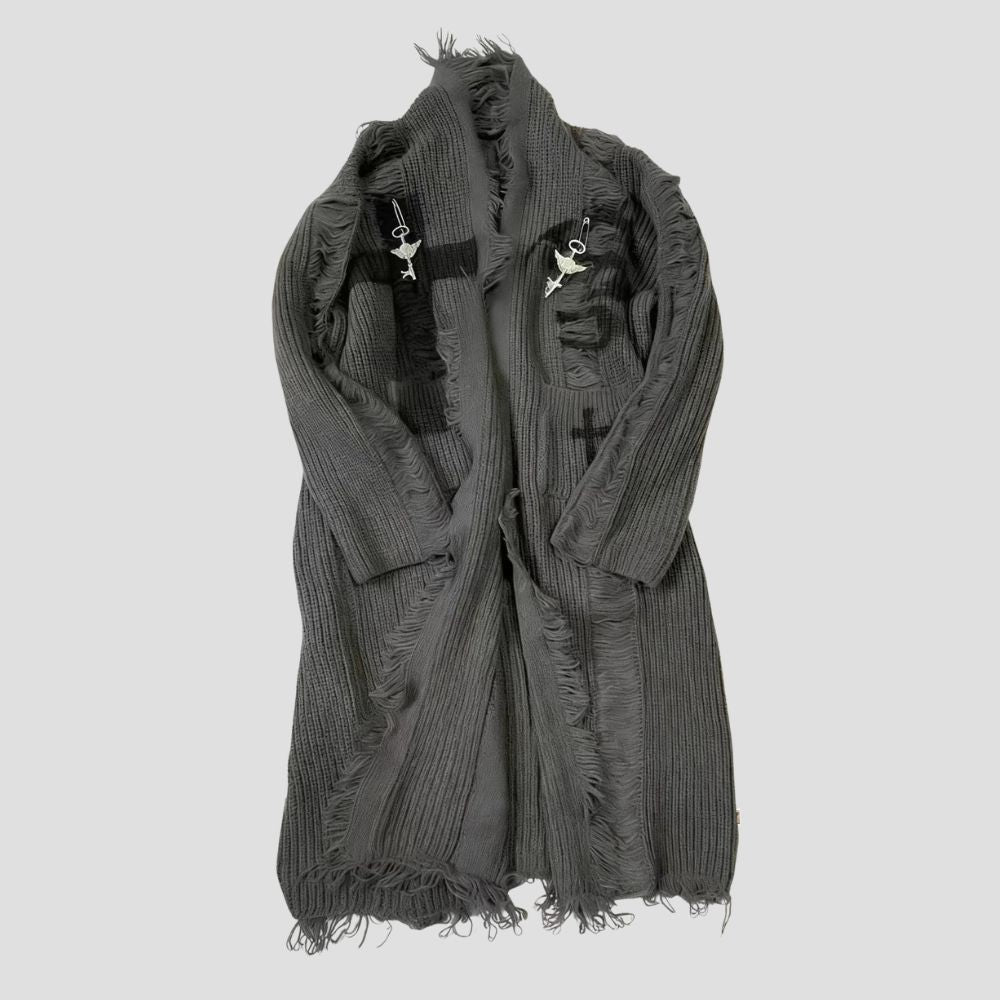 DECONSTRUCTED CROSS KNIT CARDIGAN