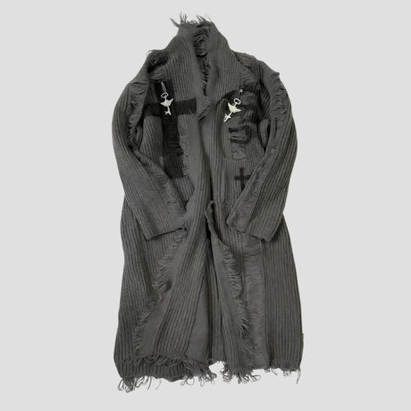 DECONSTRUCTED CROSS KNIT CARDIGAN