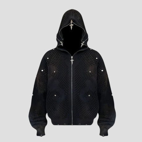 VOID KNIT ZIP-UP: BLACK