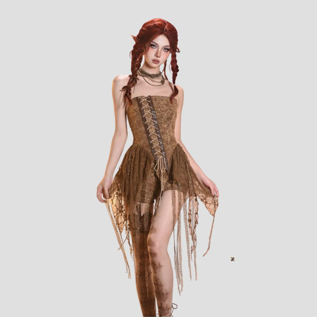 ASYMMETRIC EROSION DENIM TUBE-TOP