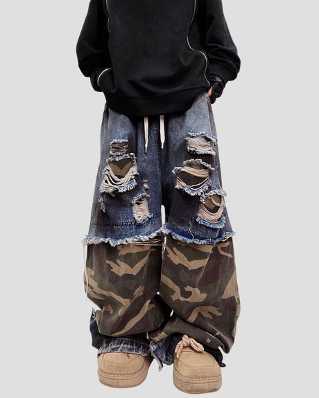 Denim Camouflage Wide-Leg Pants