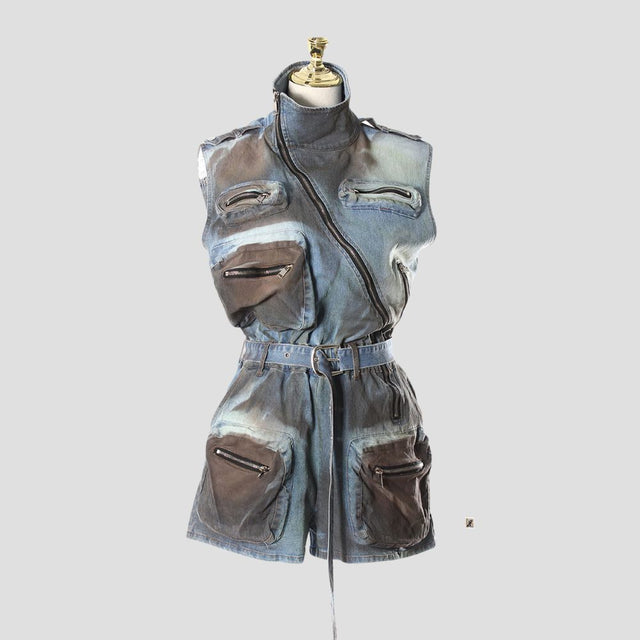 ASYMMETRIC MUD-WASH CARGO ROMPER