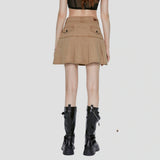 None Unit Cargo Utility Mini-Skirt in khaki female model front view