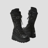 None Unit Heavy-Duty Punk Platform Biker Boots in black product front view