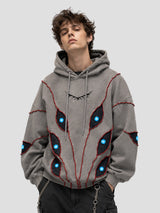 None Unit Abyss Eye Embroidered Hoodie in gray male model front view