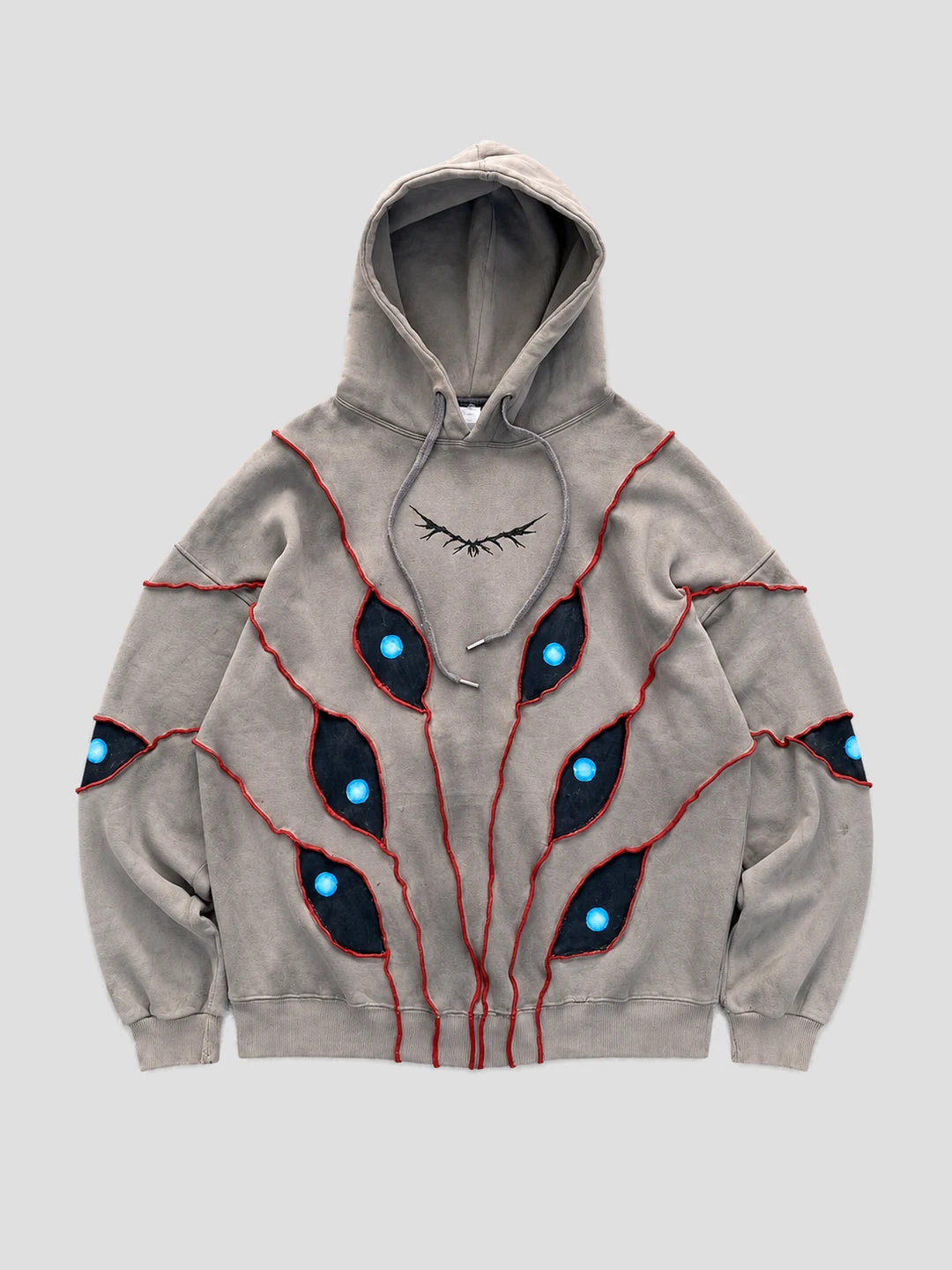 None Unit Abyss Eye Embroidered Hoodie in gray product front view