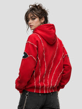 None Unit Abyss Eye Embroidered Hoodie in red female model back view