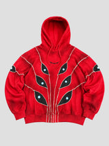None Unit Abyss Eye Embroidered Hoodie in red product front view