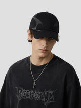 None Unit Arc Panel Washed Baseball Cap in black male model front view