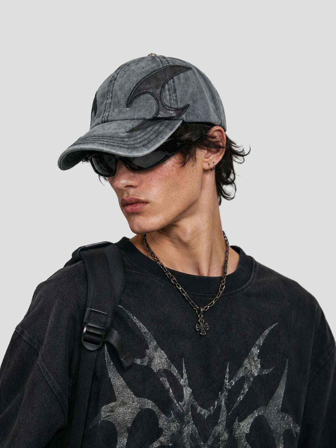 None Unit Arc Panel Washed Baseball Cap in gray male model front view