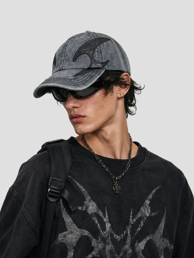 None Unit Arc Panel Washed Baseball Cap in gray male model front view