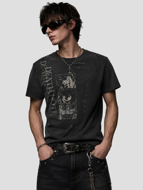 None Unit Archive Panel Washed Tee in washed black model front view