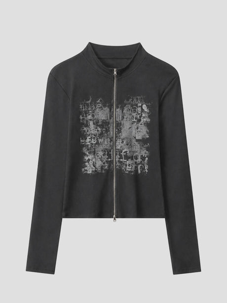None Unit Archive Print Double-zip Top in black product front view