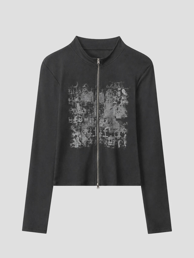 None Unit Archive Print Double-zip Top in black product front view